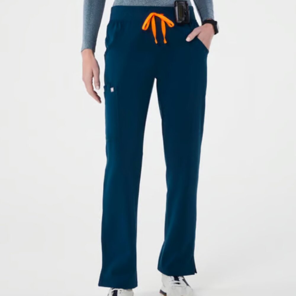 Figs Women's Teal Track Pants with Orange Drawstring